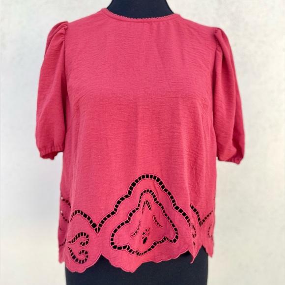 Adrianna Papell Tops - New Adrianna Papell Eyelet Scallop Hem Puff Sleeve Blouse in XS Rose